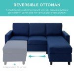 Dark Blue Upholstered L-Shape Sectional Sofa with Ottoman
