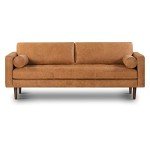 Cognac Tan Leather Mid Century Sofa with Bolsters