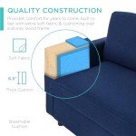 Dark Blue Upholstered L-Shape Sectional Sofa with Ottoman