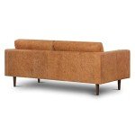 Cognac Tan Leather Mid Century Sofa with Bolsters