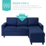 Dark Blue Upholstered L-Shape Sectional Sofa with Ottoman