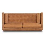 Cognac Tan Leather Mid Century Sofa with Bolsters