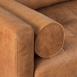 Cognac Tan Leather Mid Century Sofa with Bolsters