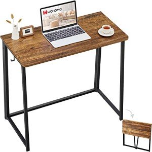 Compact Foldable Computer Desk in Rustic Walnut