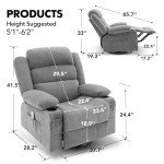 Rocker Recliner Chair with Heat, Massage & Swivel