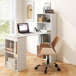Tangkula White Compact Computer Desk with Bookshelf