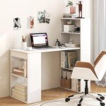Tangkula White Compact Computer Desk with Bookshelf