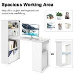 Tangkula White Compact Computer Desk with Bookshelf