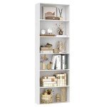 Stylish 6-Tier Open Bookcase – White Storage Shelf