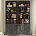 Industrial 6-Shelf Bookshelves with Doors - Set of 2
