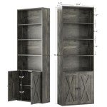 Industrial 6-Shelf Bookshelves with Doors - Set of 2