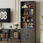 Industrial 6-Shelf Bookshelves with Doors - Set of 2