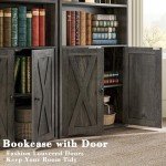Industrial 6-Shelf Bookshelves with Doors - Set of 2