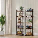 Rustic Brown 5-Tier Narrow Bookshelf with Metal Edges