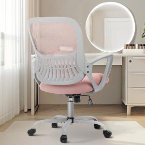 Ergonomic Pink Rolling Office Chair with Lumbar Support