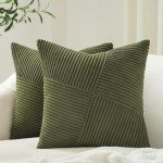 Olive Green Corduroy Throw Pillow Covers - Set of 2