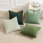 Set of 4 Green Corduroy Throw Pillow Covers