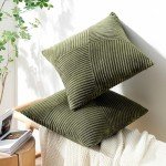 Olive Green Corduroy Throw Pillow Covers - Set of 2