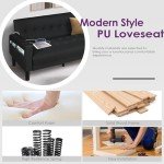 Mid-Century Modern Loveseat with USB Ports & Cupholders
