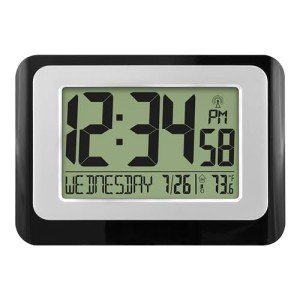 Digital Atomic Wall Clock with Temperature - Black
