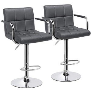 Set of 2 Adjustable Grey Swivel Bar Stools
