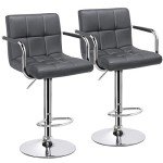 Set of 2 Adjustable Grey Swivel Bar Stools
