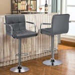Set of 2 Adjustable Grey Swivel Bar Stools