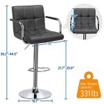 Set of 2 Adjustable Grey Swivel Bar Stools