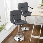 Set of 2 Adjustable Grey Swivel Bar Stools