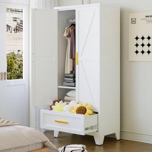 Farmhouse Metal Wardrobe Closet with Hanging Rod