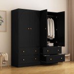 Black Freestanding Armoire Wardrobe with Storage Drawers