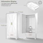 Farmhouse Metal Wardrobe Closet with Hanging Rod