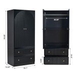 Black Freestanding Armoire Wardrobe with Storage Drawers