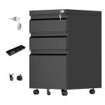 Black 3 Drawer Locking File Cabinet on Wheels