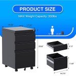 Black 3 Drawer Locking File Cabinet on Wheels