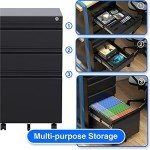 Black 3 Drawer Locking File Cabinet on Wheels