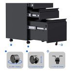 Black 3 Drawer Locking File Cabinet on Wheels
