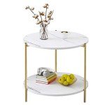 IOTXY Small Round Coffee Table with Storage Shelf