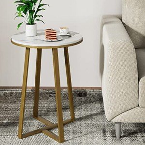 Dorriss Round End Table with Marble Top & Gold Frame
