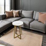 Dorriss Round End Table with Marble Top & Gold Frame
