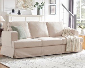 Modern 89-Inch Slipcovered Sofa in Linen Beige