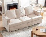 Modern 89-Inch Slipcovered Sofa in Linen Beige