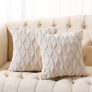 Beige Faux Wool Throw Pillow Covers - Set of 2