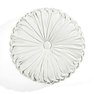 Soft Velvet Round Pleated Throw Pillow - White