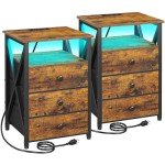 LED Nightstands with Charging Station and Drawers