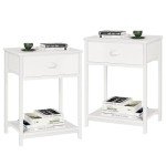White Nightstands Set of 2 with Fabric Drawers