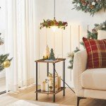 Rustic Side Table with Charging Station and Storage