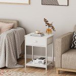 White Nightstands Set of 2 with Fabric Drawers
