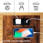 Rustic Side Table with Charging Station and Storage