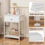 White Nightstands Set of 2 with Fabric Drawers